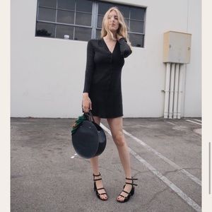 Grana Black Long-Sleeve Button Front Mini Dress